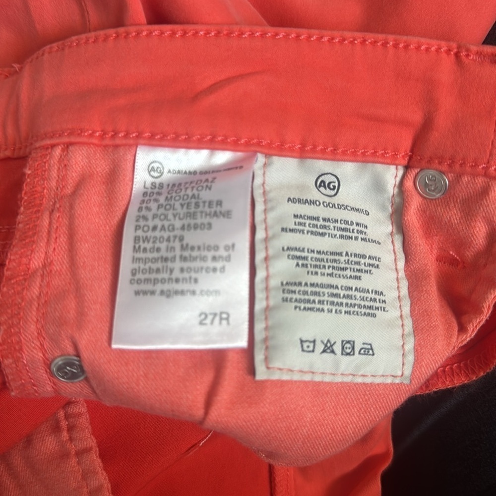 Woman’s AG Adriano Goldschmied Prima Crop Cigarette Leg Jean Coral Salmon 27R - Picture 9 of 10